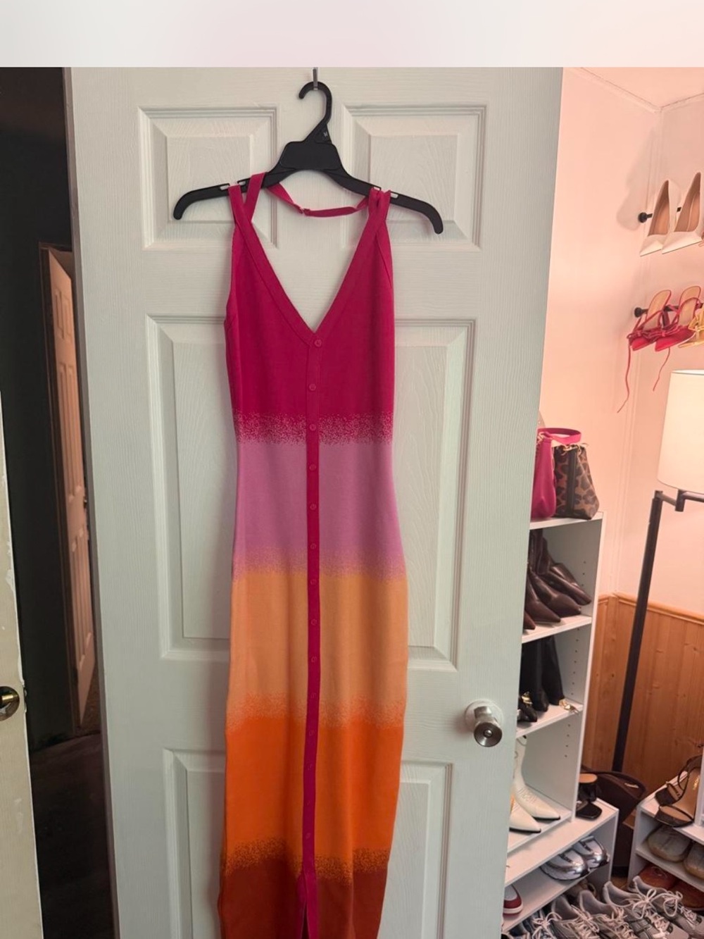 Fashion Nova Tie-Shoulder Ombre Maxi Dress - Pink, Purple, Orange